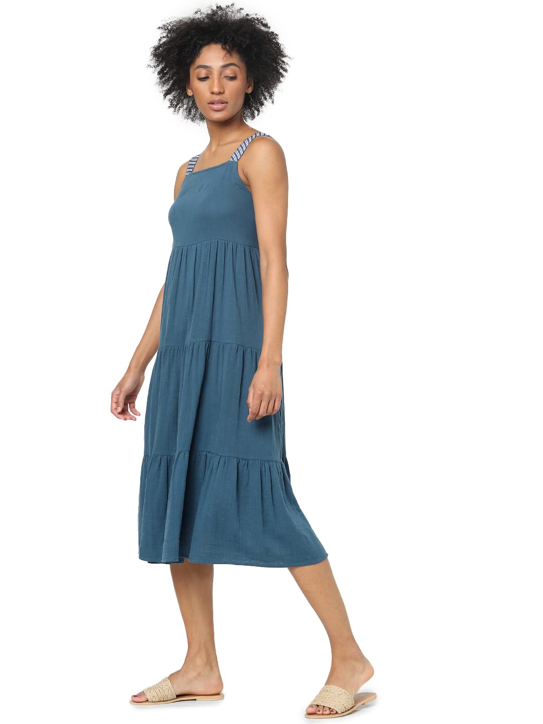 Only Women's Cotton Fit and Flare Maxi Dress (15270746-Majolica Blue_Majolica 38)