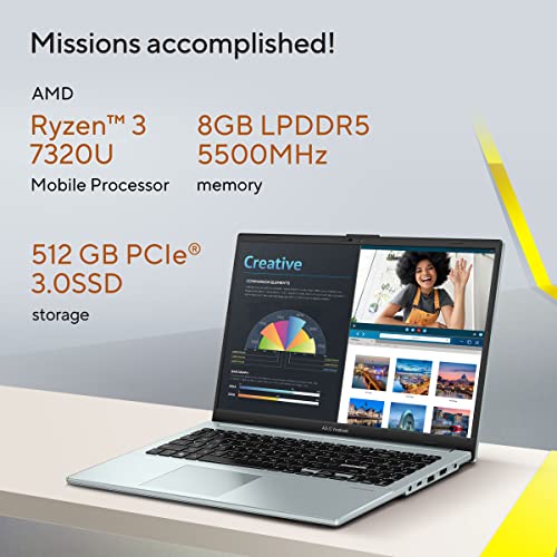 ASUS Vivobook Go 15 (2026), AMD Ryzen 3 7320U, AMD Radeon iGPU,8GB, 512GB, FHD, 15.6", (39.6 cm),Windows 11, M365 Basic(1 Year)* Office 2024, Green Gray, 1.63 Kg, E1504FA-BQ2323WS, Thin & Light Laptop