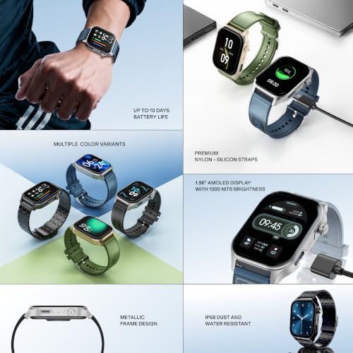 boAt New Launch Ultima Vogue 2, India's First AMOLED Type-C Smartwatch, 1.96" Display, 1000 nits Brightness, Metal Body w/Premium Straps, 10-Days Battery Life, Smartwatch for Men & Women (Jade Green)