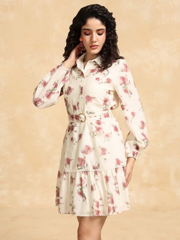 Kazo Lily Mini Dress W Belt Beige