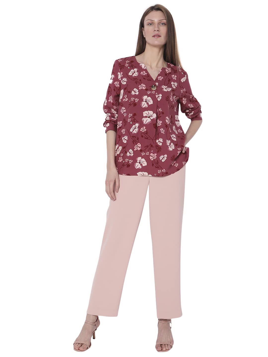 VERO MODA Women's Solid Regular Fit T-Shirt