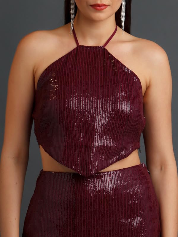 Zink Z Women's Maroon Embellished Fitted Co-Ord Set