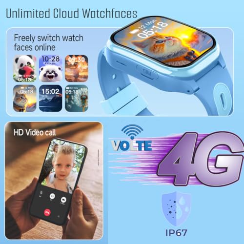 Shyenah AxonSmart(AS06) Junior Smart Watch for Kids with 4G Volte, 2" HD Curved Display, 2Way HD Video Calling, Geofencing Location Monitoring Route Playback SOS AI Assistant 800mAh (Pink Purple)