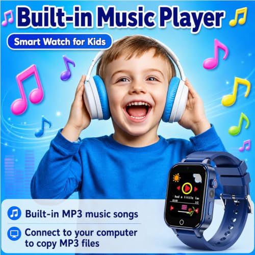 Goodatech Smart Watch for Kids 4-12 Years Boys Girls, 26 Puzzle Games,HD Camera,Video Music Player,Pedometer,Flashlight,Alarm Clock,Parent Control, Aluminum Case,Sport Band (Blue)