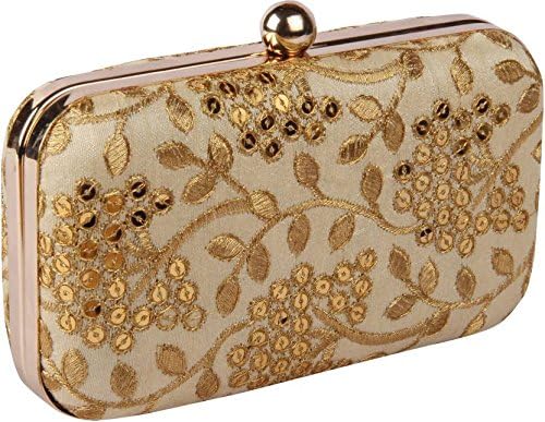 TOOBA Women's Handcrafted Beautiful Bling Box Clutch Bag Beige