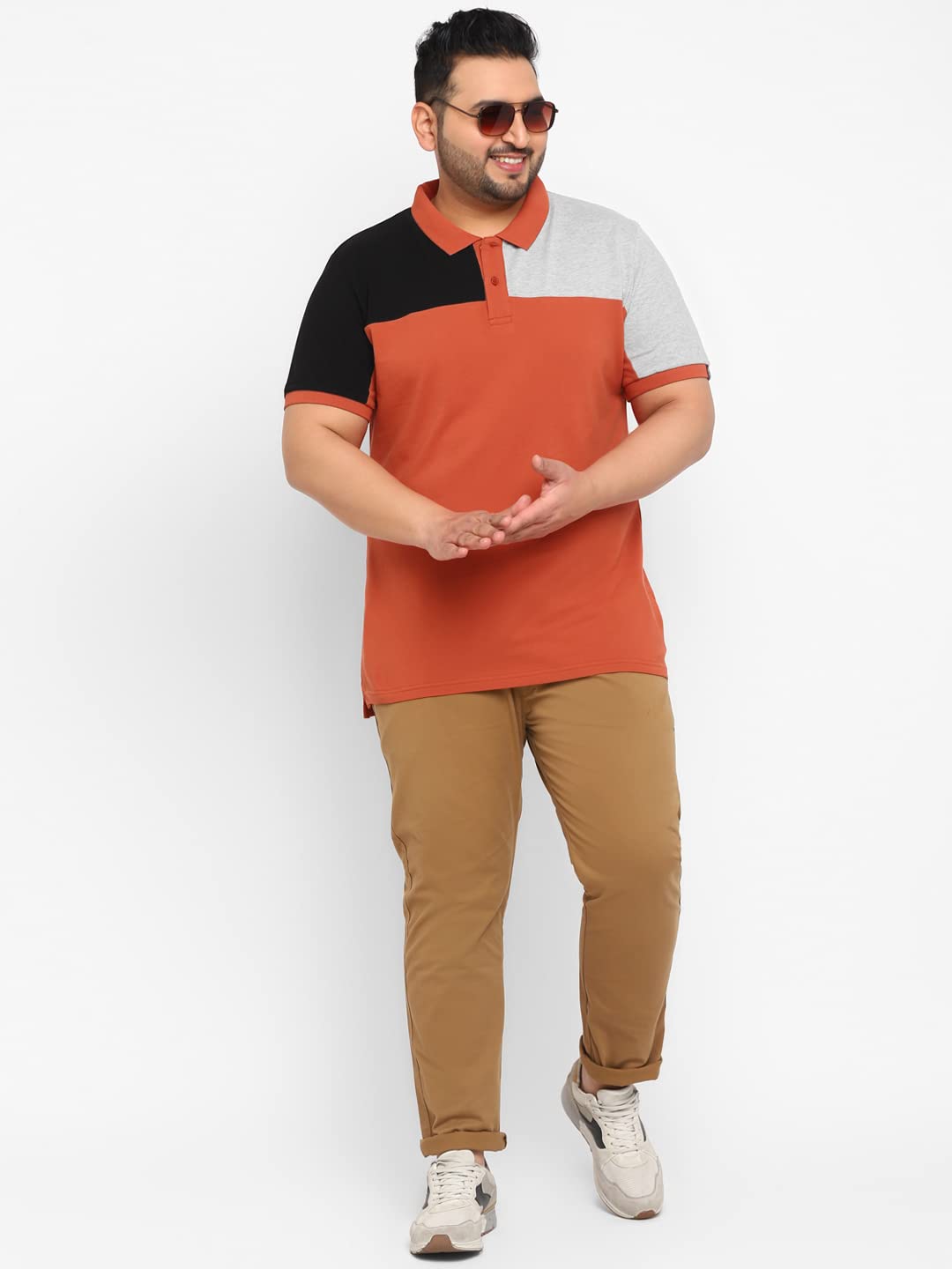 Urbano Plus Men's Orange, Black, Grey Melenge Colour-Block Regular Fit Half Sleeve Cotton Polo T-Shirt (pluspolocbp-027-Orangeblagrem)