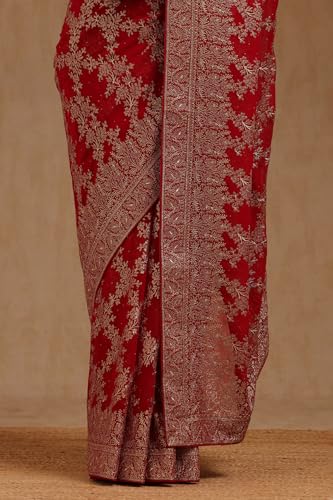 Soch Womens Fuchsia Georgette Embroidered Saree With Zari