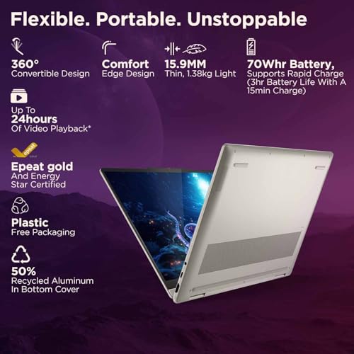 Lenovo Yoga 7 2-in-1 Intel Core Ultra 7 256V,Copilot+ AI PC(16GB RAM/1TB SSD/14(35.5cm) WUXGA OLED/47 Tops/Win 11/Office Home 2024/Digital Pen/1Yr ADP/Seashell/1.38Kg), 83JQ000VIN Convertible Laptop