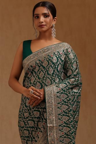 Soch Womens Teal Green Georgette Embroidered Saree With Stone Work