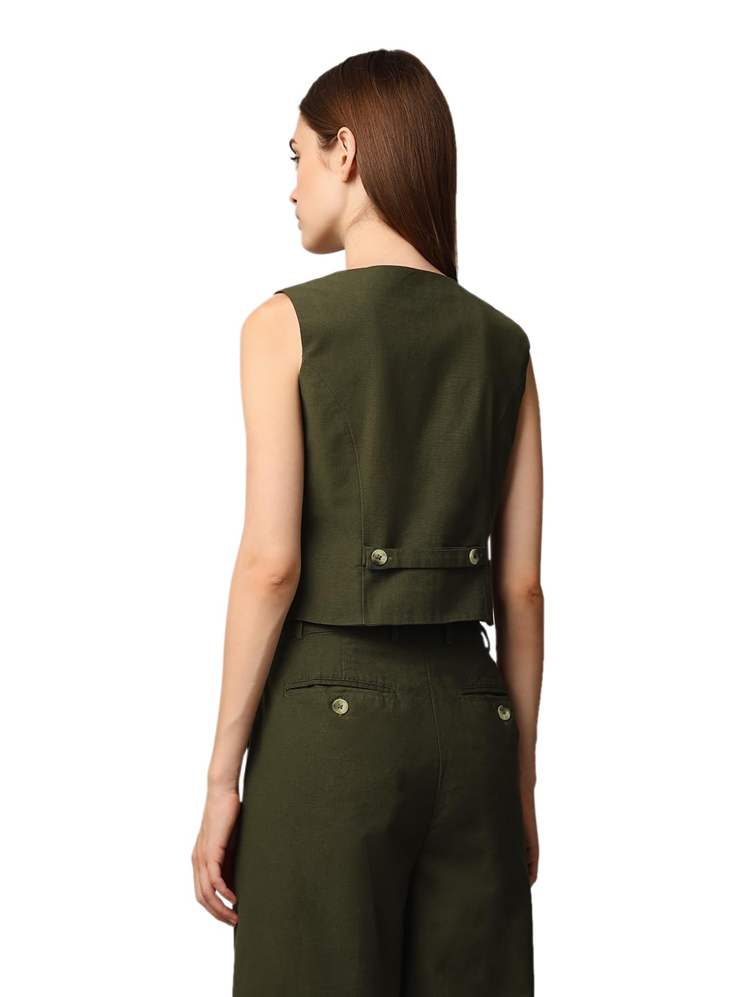 ONLY Women's Regular Fit Dark Green Waistcoat