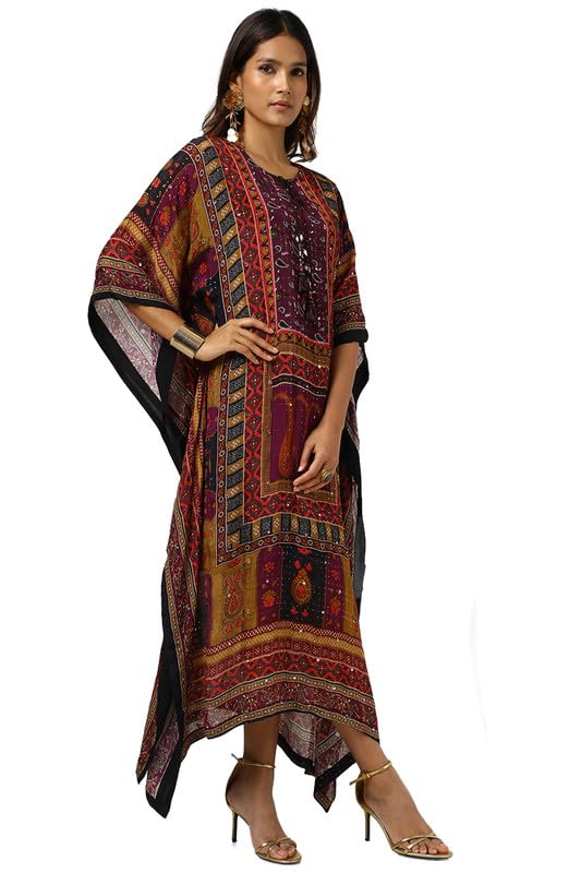 Soch Womens Multicolour Chinon Ethnic Motifs Kaftan with Faux Mirror and Sequins