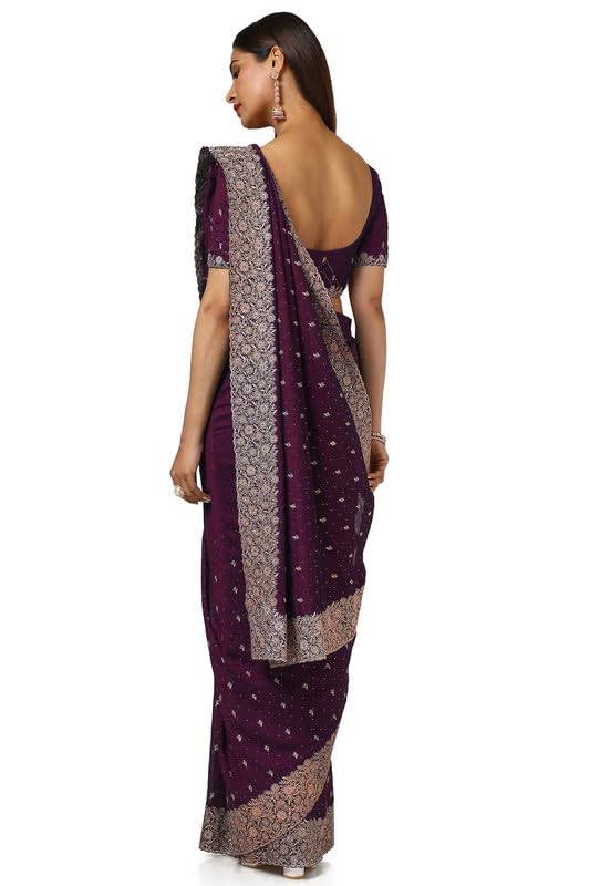 Soch Womens Wine Zari Embroidered Tussar Saree With Stone Work