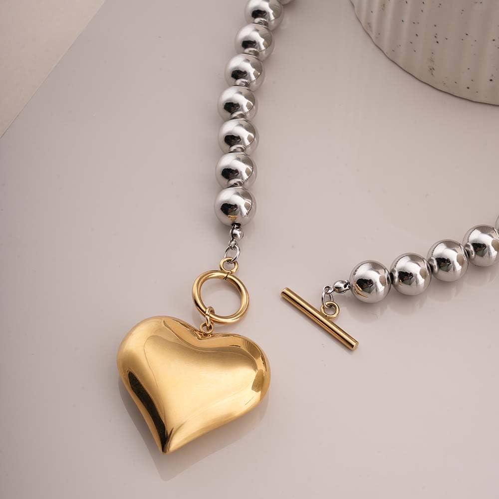 PALMONAS Golden Heart Beaded Necklace for Womens - Waterproof & Anti-Tarnish, Gift for Girls & Women
