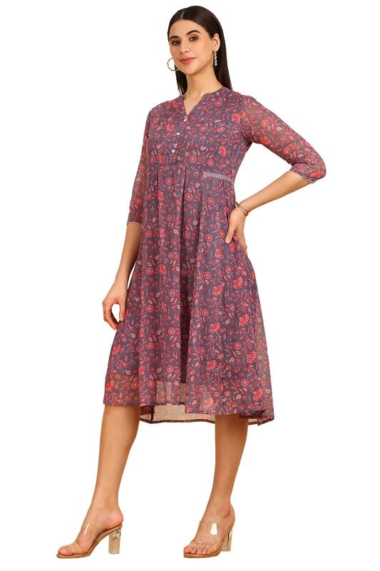 Soch Womens Purple Floral Print Kota Doria Dress