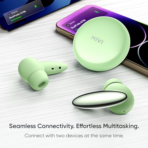 Mivi DuoPods A750 in Ear Ear Buds Wireless - 55H Playtime, USB Type-C Fast Charging, AI-ENC, Multi-Device Support, IPX4, Premium Metallic Ear Buds, Made in India