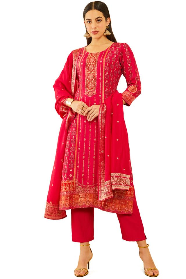 Soch Womens Fuchsia Brocade Suit Set with Zardozi