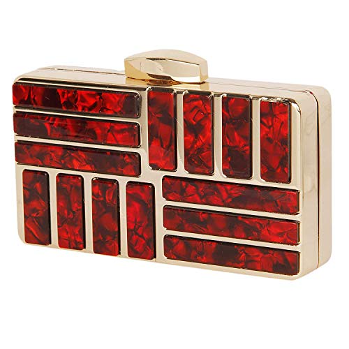 TOOBA Women Handicraft Beautiful Metallic Acrylic Box Clutch Bag Purse for Bridal, Casual, Wedding Bag for Women & Girls (Both Sides Exactly Same) (Blood Red Acrylic)