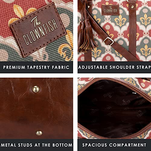 THE CLOWNFISH Combo Of Lorna Printed Handicraft Fabric & Faux Leather Handbag Sling Bag for Women & Aahna Printed Handicraft Fabric Crossbody Sling bag for Women (Pink-Rangoli Design)
