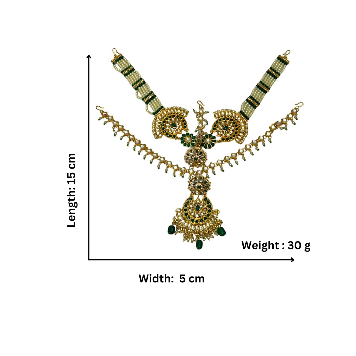 Accessher Gold Plated Traditional Kundan & Pearl Bridal Mathapatti/Sheeshphool with Transparent Invisible Maangtikka Supporter for Women & Girls.