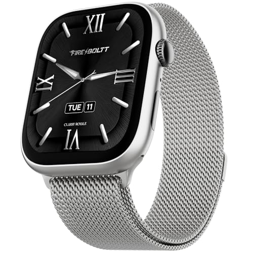 Fire-Boltt Ninja X Ring Smart Watch 1.96" Always On Display Bluetooth Calling, Voice Assistant, SpO2 & Heart Rate, 120+ Sports Modes, IP67 Waterproof Smartwatch for Men & Women - Silver Link