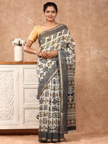 RAMRAJ Womens Semi Chanderi Saree Cream(Cream;OS)