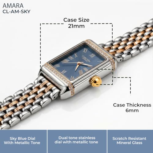 Carlton London Women Amara Analog Watch, Rectangle Dial, Stainless Steel Strap, Quartz Movement, 30M Water Resistant, Casual Wear (Sky Blue)