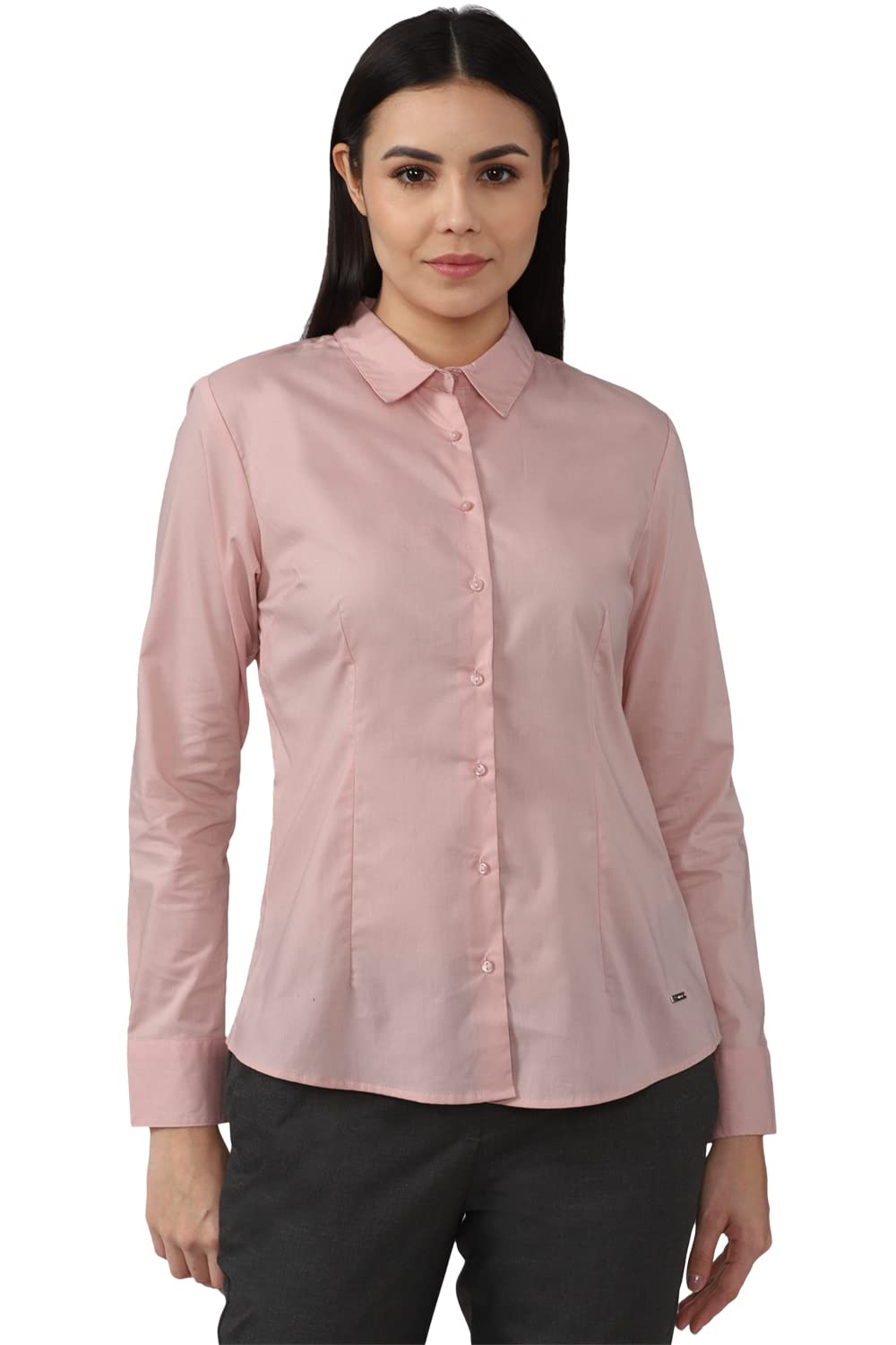 Van Heusen Women's Solid Regular Fit Shirt (VWSFCRGBQ04325_Pink M)