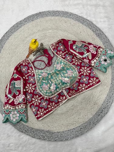 Bhagyavati Designer Soft Rangoli Silk Saree for Women with Mirror & Sequins Embroidery, Cutwork Border & Stitched Blouse (RaniPink)