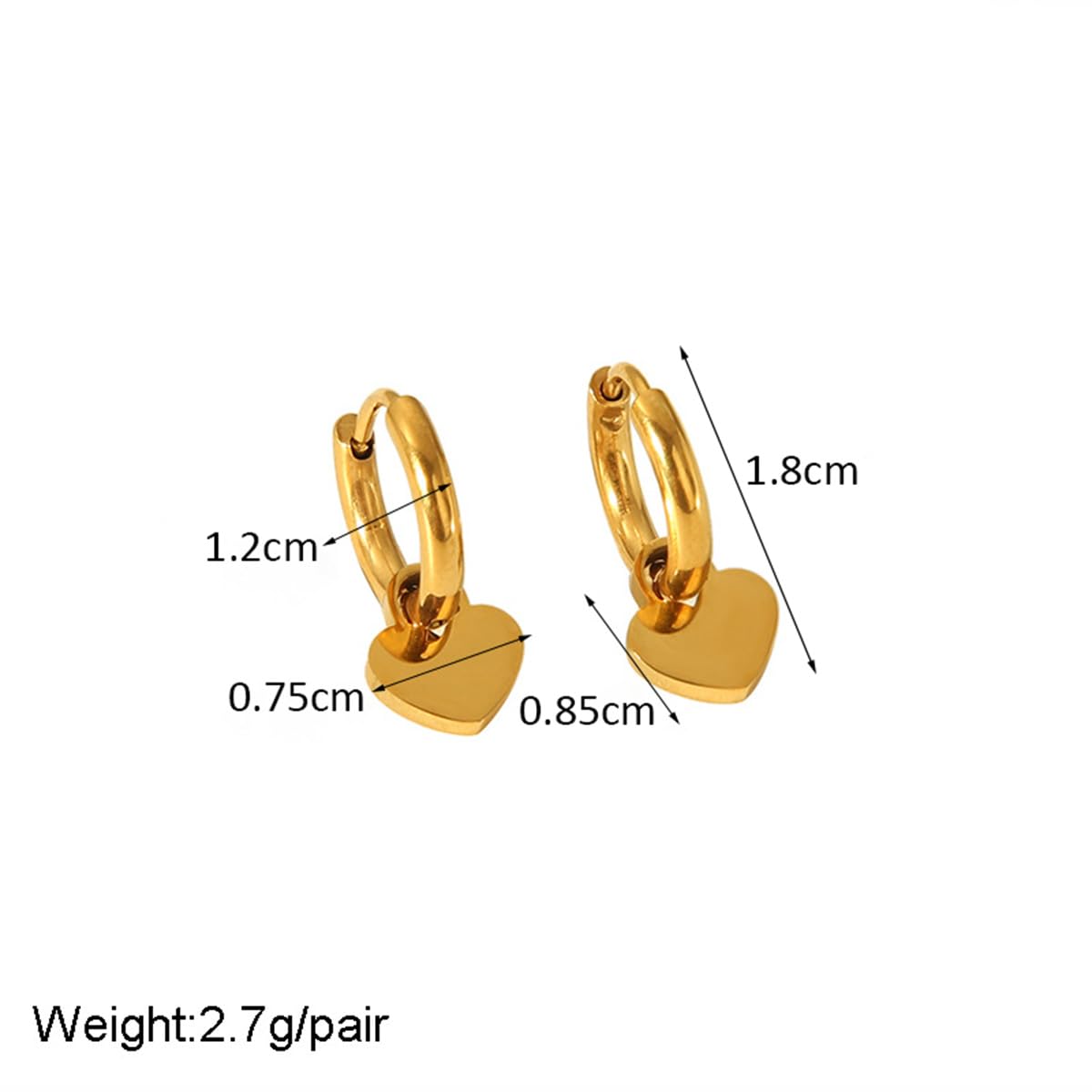 Aaishwarya 18K Gold Plated Waterproof Anti-Tarnish Stainless Steel Heart Drop Huggie Earrings| Gift for Women and Girls