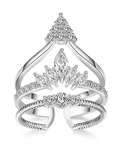 Young & Forever Gift Mesmerizing Contemporary Silver Plated Cubic Zirconia Embellished Statement Cocktail Fashion Ring for Women/Girls Jewelry