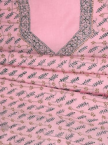 Ada Hand Embroidered Lucknowi Chikankari Unstitched Cotton Dress Material Suit Piece with Dupatta for Women 01A893879 Pink