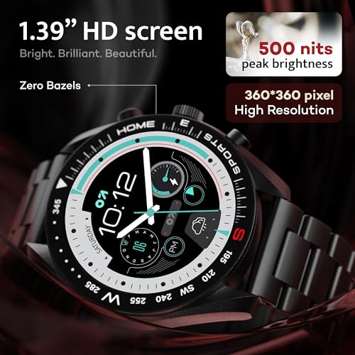 GOBOULT Mirage Smart Watch 1.39''HD Screen, Bluetooth Calling, IP67, Zinc Alloy Frame, 500 Nits Brightness, AI Voice Assistant, SpO2 Monitoring, 120+ Sports Mode (Coal Black)