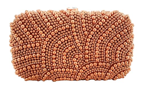 DUCHESS Women's Velvet Pearl Box Clutch with Detachable Chain Sling Strap - Hand Clutch Wallet Purse for Wedding Party, Casual (Copper,7 x2x 4 inches)