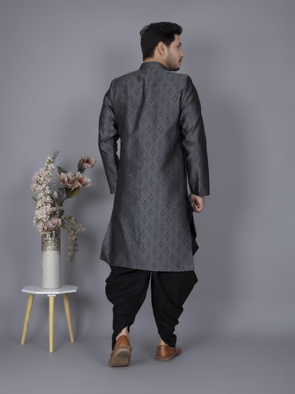 XEPON Mens Black Ethnic Wear Indo Western & Dhoti Set((Black, L Size)