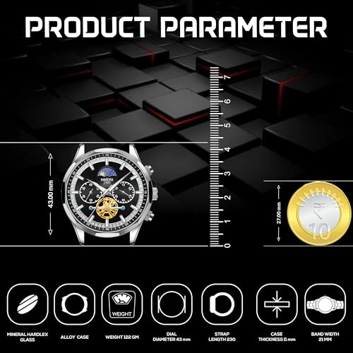 NIBOSI Chronograph Fly Wheel Watch For Men Analog Quartz Dress Diamond Business Stainless Steel Watches Date Luxury Men's Wristwatch|Birthday Gift For Men|Gift For Husband, Brother (Silver-Black)