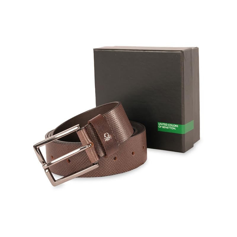 UNITED COLORS OF BENETTON Men Leather Non Reversible Belt - Brown, S 80Cm | Casual Wearability | Pin Closure | 28-32 Waist Size | Solid Pattern