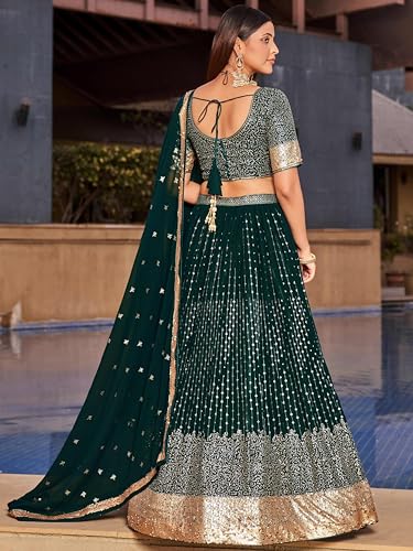 Zeel Clothing Women's Sequins and Thread Embroidery Georgette Semi Stitched Lehenga Choli With Dupatta (5078-Green-Womens-Lehenga-Choli-Latest; Free Size)