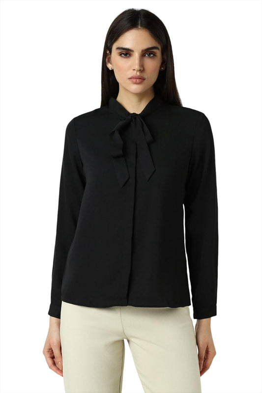 Van Heusen Women's Polyester Regular Fit Shirt (VWSFFRGFV85167_Black, Large