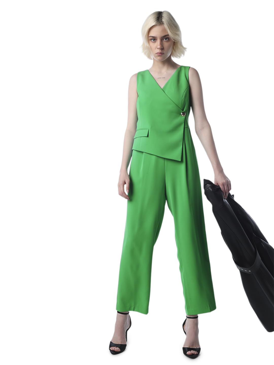 ONLY Women's Solid Regular Fit Green Jumpsuit