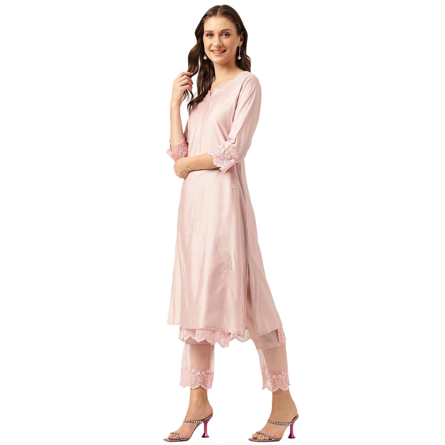 Divena Solid Chanderi Kurta Trouser Inner with Dupatta Set