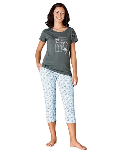 BODYCARE Women's Cotton Printed T-Shirt and Capri Set | Soft & Breathable Nightwear | Short Sleeves | Loungewear Co-Ord Set| BSCS16044_100 Multicolour