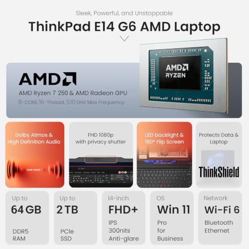 Lenovo ThinkPad E14 Gen 7 14" FHD+, AMD Ryzen 7 250 Business Laptop