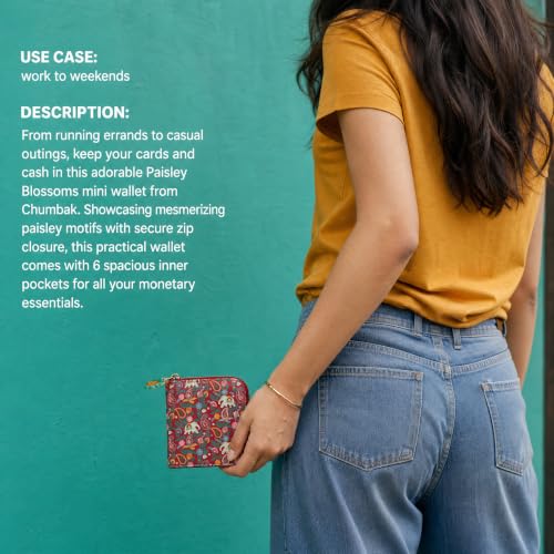 Chumbak Women’s Wallet – Paisley Blossoms Collection, Vegan Leather Square Wallet with Coin Pouch, Zipper Closure & Card Slots – Maroon Stylish Purse