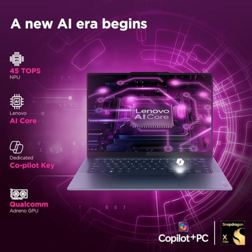 Lenovo Yoga Slim 7 Snapdragon X Elite X1E Built in-AI with Copilot+ 14"(35.5cm) 3K OLED 500Nits Touchscreen Laptop (32GB/1TB SSD/90Hz/Qualcomm NPU 45TOPS/Win11/MSO/1Yr ADP Free/Grey/1.4Kg), 83ED003BIN