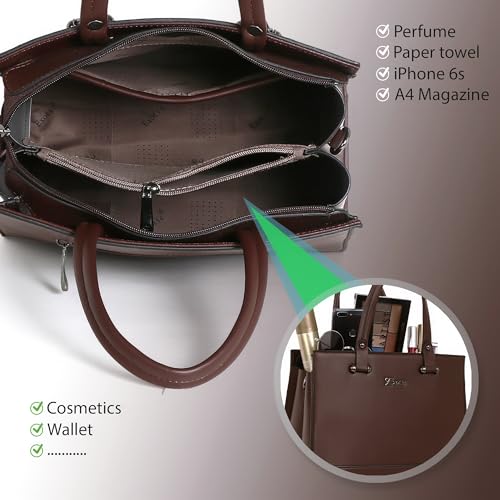 EXOTIC Women Feminina Solid Top Handle Tote Hand Bag, BROWN
