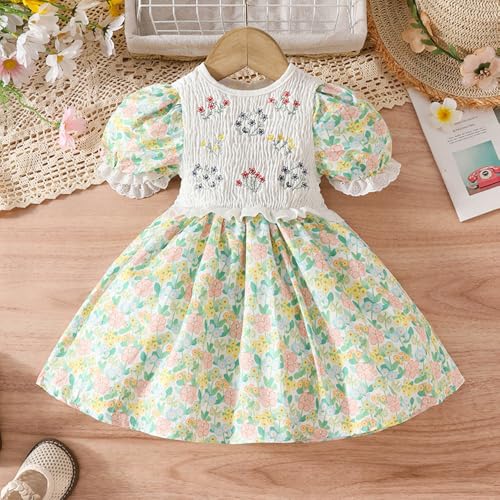 Hopscotch Girls Short Sleeves Floral Print White Color Casual Dresses (18-24 Months)