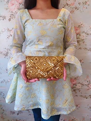 DUCHESS Women's Hand Embroidered Envelope Clutch -Bridal Ethnic Traditional Casual Purse/Clutch/Handbag (23 L x 2.5 W x 13H cm)