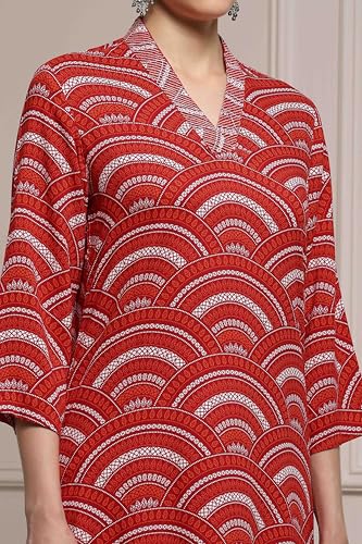 Biba Women Red Viscose Rayon Straight Kurta_38