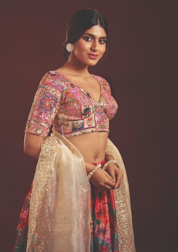 Salwar Studio Multicolour Embroidered Readymade Blouse- Pack of 1.