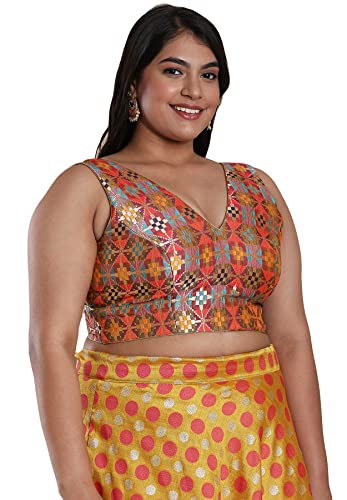 SALWAR STUDIO Women's Multicolor Brocade Readymade Saree Blouse-PLSSB00028-MULT